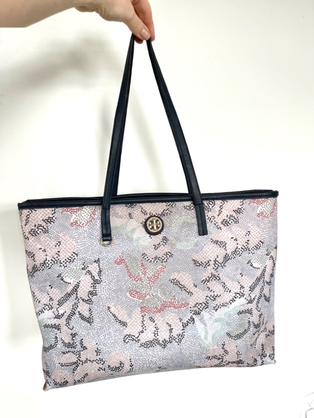 Leather Tory Burch "Kerrington" Floral Tote Bag